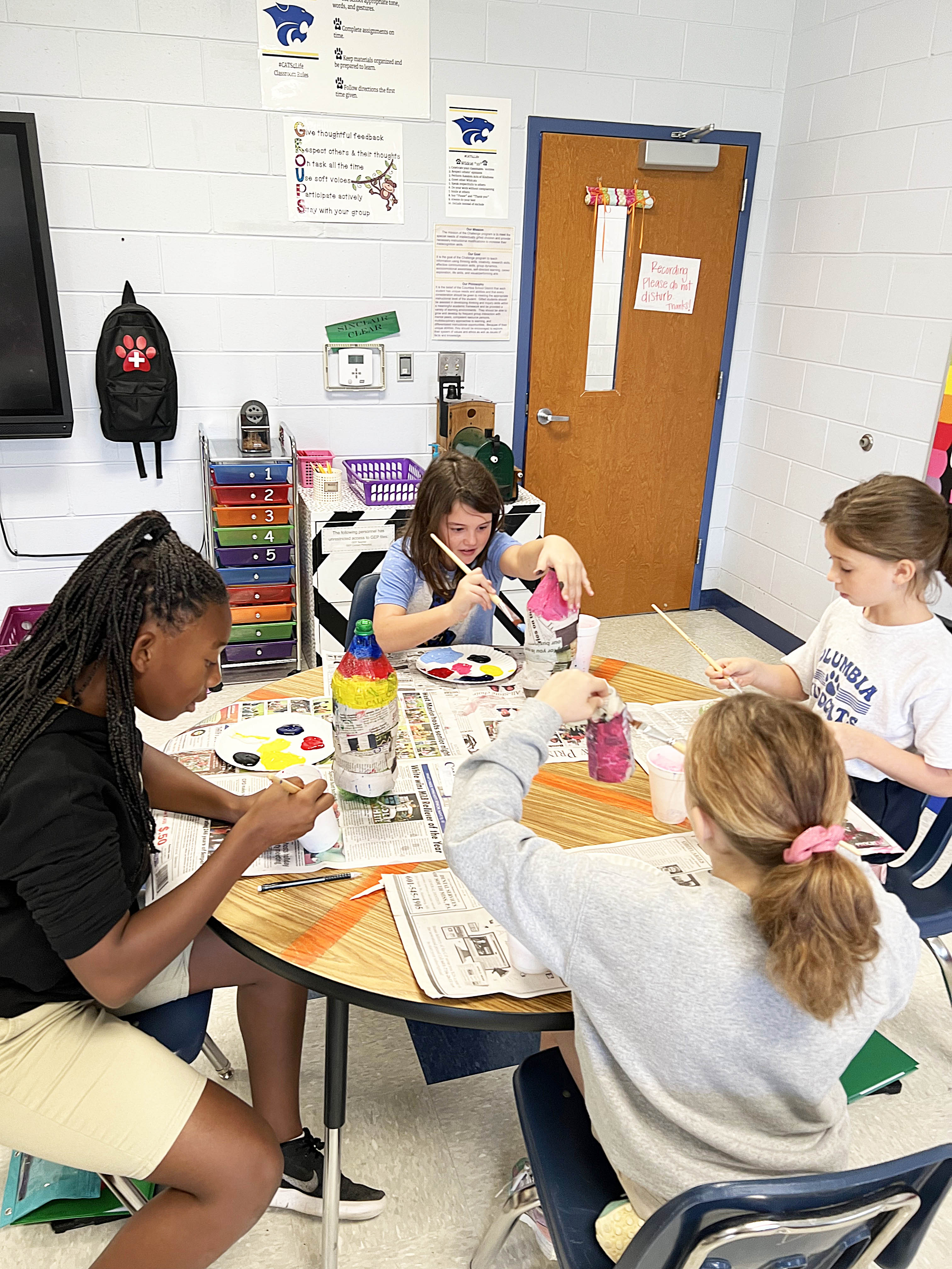 Students working on art project