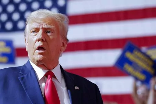 Former President Donald Trump speaks in Clinton Township, Mich., Wednesday, Sept. 27, 2023. (AP Photo/Mike Mulholland)