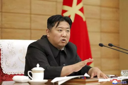 In this photo provided by the North Korean government, North Korean leader Kim Jong Un attend a a ruling party politburo meeting in Pyongyang, North Korea Saturday, May 21, 2022. Independent journalists were not given access to cover the event depicted in this image distributed by the North Korean government. The content of this image is as provided and cannot be independently verified. Korean language watermark on image as provided by source reads: "KCNA" which is the abbreviation for Korean Ce