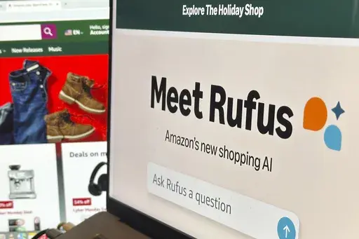 Amazon's generative AI-powered shopping assistant, known as Rufus, appears on a computer monitor in this photo taken on Dec. 1, 2024, in New York. (AP Photo/Peter Morgan)