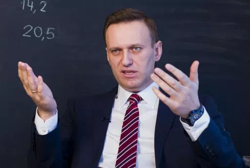 Russian opposition politician Alexei Navalny gestures while speaking during his interview to the Associated Press in Moscow, Russia on Dec. 18, 2017. U.S. intelligence officials have determined that Russian President Vladimir Putin likely didn't order the death of Navalny, the imprisoned opposition leader, in February of 2024. An official says the U.S. intelligence community has found "no smoking gun" that Putin was aware of the timing of Navalny's death or directly ordered it. (AP Photo/Alexand