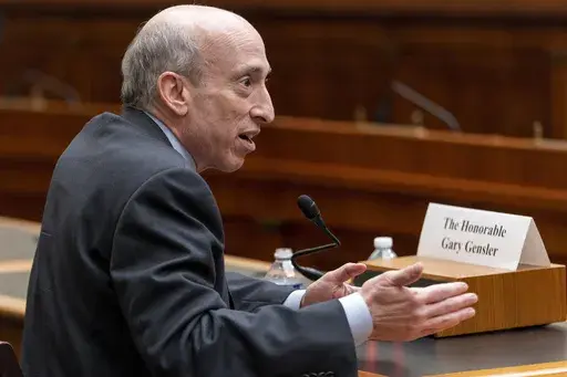 Securities and Exchange Commission (SEC) Chair Gary Gensler testifies during a House Financial Services Committee hearing on oversight of the SEC, April 18, 2023, on Capitol Hill in Washington. (AP Photo/Jacquelyn Martin, File)