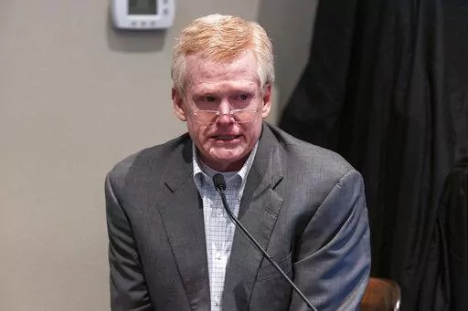 Defendant Alex Murdaugh is cross examined by prosecutor Creighton Waters while testifying during his murder trial at the Colleton County Courthouse in Walterboro, S.C., Friday, Feb. 24, 2023. The 54-year-old attorney is standing trial on two counts of murder in the shootings of his wife and son at their Colleton County, S.C., home and hunting lodge on June 7, 2021. (Joshua Boucher/The State via AP, Pool)