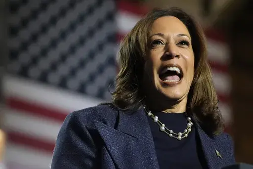 Democratic presidential nominee Vice President Kamala Harris speaks during a campaign rally at Jenison Field House on the campus of Michigan State University, Sunday, Nov. 3, 2024, in East Lansing, Mich. (AP Photo/Jacquelyn Martin)
