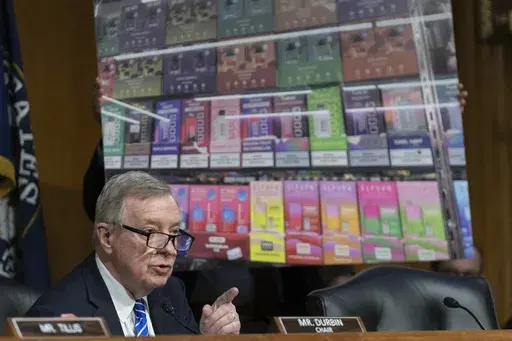 Senate Judiciary Committee Chairman Dick Durbin, D-Ill., speaks during a hearing on combating the rise of illegal electronic cigarettes, on Capitol Hill, Wednesday, June 12, 2024, in Washington. ( AP Photo/Jose Luis Magana)