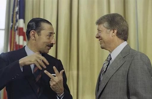 President Jimmy Carter with Jorge R. Videla, President of Argentina, at a meeting at the White House in Washington on Sept. 9, 1977. (AP Photo/Bob Daugherty, File)