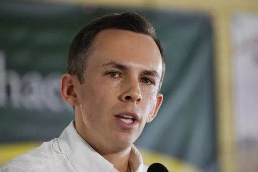 Shad White, Republican state auditor for Mississippi, addresses the crowd at the pavilion in Founders Square at the Neshoba County Fair in Philadelphia, Miss., July 28, 2022. White announced Monday, Jan. 9, 2023, that he is seeking reelection. (AP Photo/Rogelio V. Solis, File)