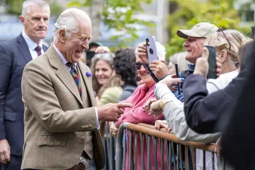 Britain's King Charles III meets members of the public during his visit the Discovery Centre and Auld School Close to hear more about the 3.3million pound (4.1 million US dollars) energy efficient housing project in the area, in Tomintoul, Scotland, on Sept. 13, 2023. King Charles III won’t be out and about much over the next six weeks _ and it’s not because of his ongoing cancer treatments. Shortly after U.K. Prime Minister Rishi Sunak called early parliamentary elections for July 4, Buckin