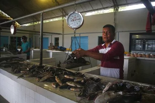 Vendor Antonio Rodrigues do Santos works at the fish market in Atalaia do Norte, Amazonas state, Brazil, Friday, June 10, 2022. According with the police a wildcat fisherman is the main suspect of the disappearance of British journalist Dom Phillips and Indigenous affairs expert Bruno Pereira, and authorities say illegal fishing near the Javari Valley Indigenous Territory, where Phillips and Pereira went missing last Sunday has raised the tension with local Indigenous groups in the isolated area