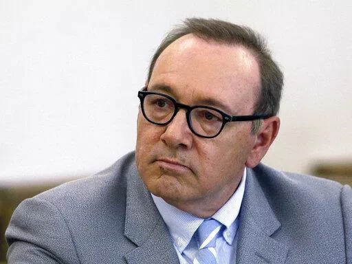 Actor Kevin Spacey attends a pretrial hearing on Monday, June 3, 2019, at district court in Nantucket, Mass. British police say actor Kevin Spacey is expected to appear in a court in London this week after he was charged with sexual offenses against three men. Spacey, 62, is accused of four counts of sexual assault and one count of causing a person to engage in penetrative sexual activity without consent. (AP Photo/Steven Senne)