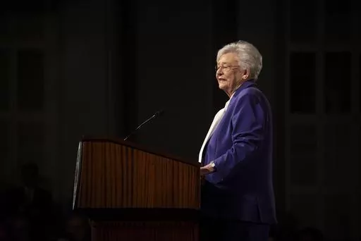 Alabama Gov. Kay Ivey delivers the State of the State address at the state Capitol, Feb. 6, 2024, in Montgomery, Ala. Ivey on Wednesday, March 20, signed legislation that would ban diversity, equity and inclusion programs at public schools, universities and state agencies and prohibit the teaching of “divisive concepts” including that someone should feel guilty because of their race or gender. (The Montgomery Advertiser via AP, File)