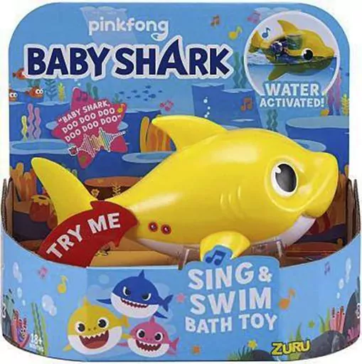 This image provided by Consumer Product Safety Commission shows Zuru’s full-sized Robo Alive Junior Baby Shark Sing & Swim Bath Toys. About 7.5 million “Baby Shark” bath toys are being recalled, Friday, June 23, 2023, after multiple impalements, lacerations and puncture wounds were reported in children playing with them. Toymaker Zuru said it’s recalling both full-size and mini versions of its robotic baby shark toys that have hard plastic top fins. (Consumer Product Safety Commission vi