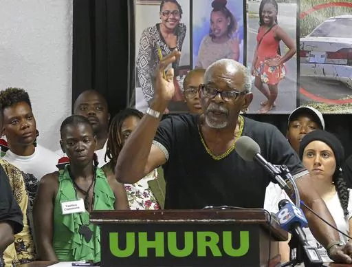 Omali Yeshitela, chairman of the International People's Democratic Uhuru Movement, St. Petersburg, addresses the recent killings of black males, and police on July 8, 2016, in Dallas. Four Americans affiliated with a Black empowerment and political organization, including Yeshitela, have been charged along with three Russians with conspiring to covertly sow discord in U.S. society, spread Russian propaganda and interfere illegally in U.S. elections, according to an indictment unsealed Tuesday, A