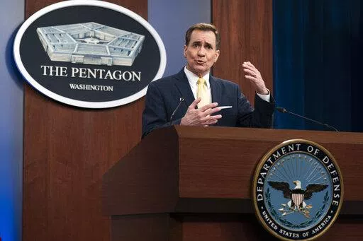 Pentagon spokesman John Kirby speaks during a briefing at the Pentagon in Washington, Thursday, March 31, 2022. (AP Photo/Manuel Balce Ceneta)