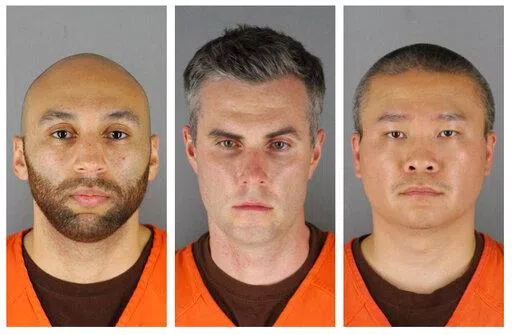 This combination of photos provided by the Hennepin County Sheriff's Office in Minnesota on Wednesday, June 3, 2020, shows from left, former Minneapolis police Officers J. Alexander Kueng, Thomas Lane and Tou Thao. Data show it's rare for police officers to be convicted of on-duty killings. But three recent convictions of police officers in Minnesota have some people wondering whether that's changing. (Hennepin County Sheriff's Office via AP, File)