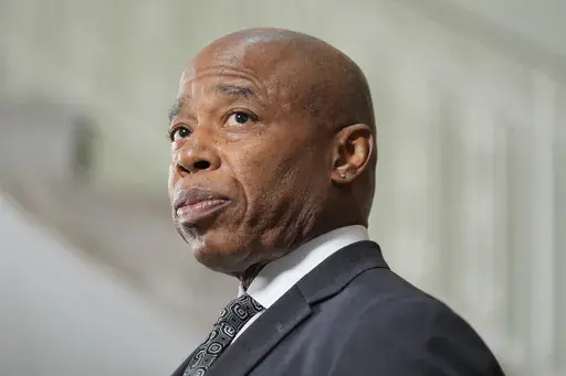New York City mayor Eric Adams speaks to members of the press at a news conference in New York, Monday, Sept. 16, 2024. (AP Photo/Seth Wenig, File)
