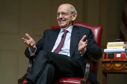 Then-Supreme Court Justice Stephen Breyer speaks during an event at the Library of Congress for the 2022 Supreme Court Fellows Program hosted by the Law Library of Congress, Feb. 17, 2022, in Washington. Breyer has become the honorary co-chairman of a nonpartisan group devoted to education about the Constitution. Breyer joins Justice Neil Gorsuch at a time of intense political polarization and rising skepticism about the court's independence. (AP Photo/Evan Vucci, Pool, File)