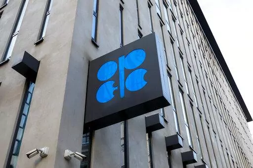 The logo of the Organization of the Petroleoum Exporting Countries (OPEC) is seen outside of OPEC's headquarters in Vienna, Austria, on March 3, 2022. The Saudi-led OPEC oil cartel and allied producing countries, including Russia, are scheduled to decide how much oil to supply to the global economy amid weakening demand in China and uncertainty about the impact of new Western sanctions against Russia that could take significant amounts of oil off the market.(AP Photo/Lisa Leutner, File)