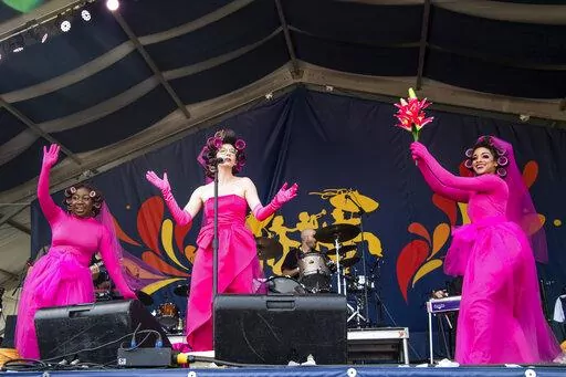 Boyfriend performs at the New Orleans Jazz and Heritage Festival, on Friday, April 29, 2022, in New Orleans. (Photo by Amy Harris/Invision/AP)