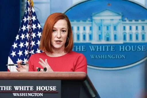White House press secretary Jen Psaki speaks with reporters in the James Brady Press Briefing Room at the White House in Washington, Feb. 4, 2022. President Biden's administration has refused to share evidence for consequential national security claims in recent days, and officials have even accused reporters of siding with foreign propaganda. Administration officials would not reveal how they knew that Russia was plotting a false flag operation as a pretext to invade Ukraine. (AP Photo/Carolyn 