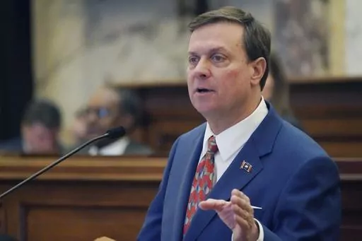 Mississippi Senate Insurance Committee Chairman Walter Michel, R-Ridgeland, speaks Feb. 1, 2023, in the state Capitol in Jackson. Michel on Wednesday, Jan. 31, 2024, explained a bill that would set rules for how insurance companies decide whether to cover medical procedures or prescription drugs. (AP Photo/Rogelio V. Solis, File)