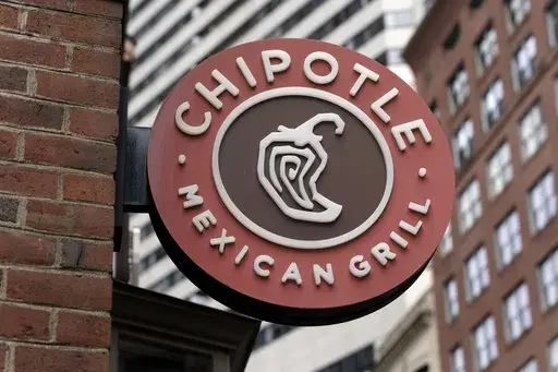 The Chipotle Mexican Grill logo is seen on a storefront, Oct. 14, 2022, in Boston. (AP Photo/Michael Dwyer, File)