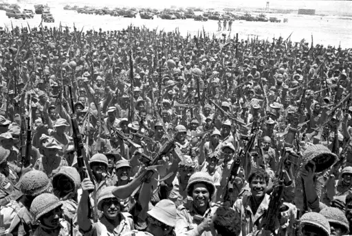 This photo shows jubilant Israeli troops in Sinai, Egypt, during the Six-Day War, on June 10, 1967. (AP Photo, File)