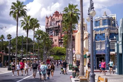 The Twilight Zone Tower of Terror is seen at Walt Disney World Resort's Hollywood Studios on Aug. 7, 2020, in Lake Buena Vista, Fla. The Walt Disney Co. is delaying by more than three years the opening of a campus in Florida to which 2,000 workers were being relocated from Southern California to work in digital technology, finance and product development. Despite being targeted in recent months by Florida Gov. Ron DeSantis and the Florida Legislature, Disney officials said Thursday, June 16, 202