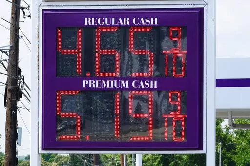 Gas prices are displayed at a filling station in Philadelphia, Tuesday, July 12, 2022. On Wednesday, July 13, 2022, the Labor Department will report on U.S. consumer prices for June. (AP Photo/Matt Rourke)