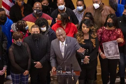 Attorney Ben Crump speaks during a press conference with the family of Amir Locke to demand the abolishment of no-knock warrants Thursday, Feb. 10, 2022, at Minnesota State Capitol in St. Paul, Minn. (Carlos Gonzalez/Star Tribune via AP)
