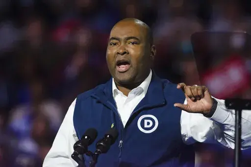 Democratic Party chair Jaime Harrison speaks during a rally for Democratic presidential nominee Vice President Kamala Harris at the Reno Events Center, Oct. 31, 2024, in Reno, Nev. (AP Photo/David Calvert, File)