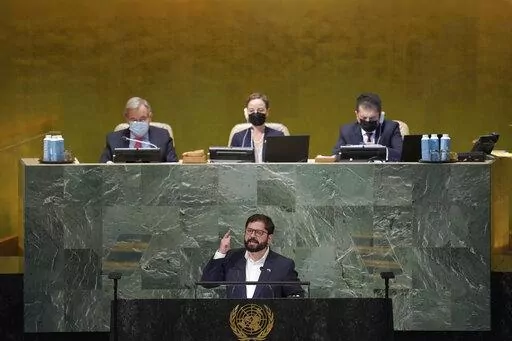 President of Chile Gabriel Boric Font addresses the 77th session of the General Assembly at United Nations headquarters, Tuesday, Sept. 20, 2022. (AP Photo/Mary Altaffer)