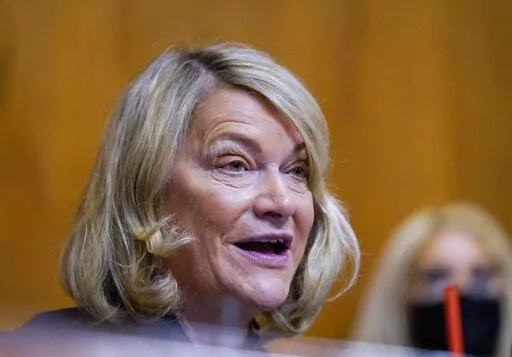 Sen. Cynthia Lummis, R-Wyo., speaks during a Senate Environment and Public Works subcommittee hearing, April 5, 2022, on Capitol Hill in Washington. (AP Photo/Mariam Zuhaib, File)