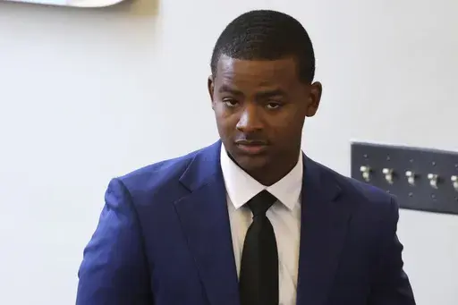 Sheldon Timothy Herrington Jr., who is on trial on a capital murder charge in the 2022 death of University of Mississippi student Jimmie "Jay" Lee, looks out into the courtroom during the lunch break, in Oxford, Miss., Wednesday, Dec 4, 2024. (Antonella Rescigno/The Daily Mississippian via AP, Pool)