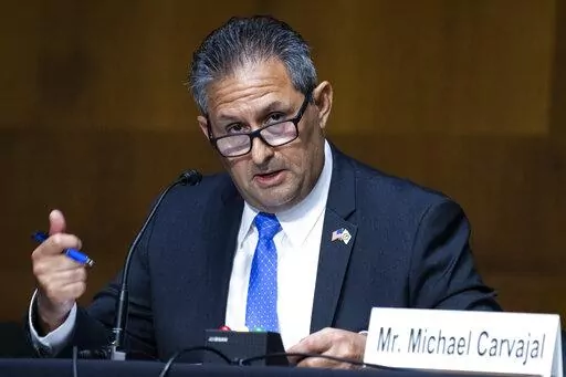 Michael Carvajal, director of the Federal Bureau of Prisons, testifies during a Senate Judiciary Committee hearing examining issues facing prisons and jails during the coronavirus pandemic on Capitol Hill in Washington, on June 2, 2020. Carvajal, the outgoing director of the Bureau of Prisons has been subpoenaed to testify before a Senate committee examining abuse and corruption in the beleaguered federal agency.  The subpoena was announced Monday, July 18, 2022, by Sen. Jon Ossoff, the chairman