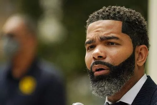 Jackson, Miss., Mayor Chokwe Antar Lumumba speaks at a Sept. 6, 2022, news conference, at City Hall. regarding updates on the ongoing water infrastructure issues. (AP Photo/Rogelio V. Solis)