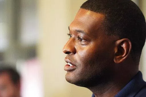 Environmental Protection Agency Administrator Michael S. Regan discusses elements of a coordinated response of federal, state and city agencies, that he hopes will help deal with the city's long-standing water problems, during a Wednesday news briefing, Sept. 7, 2022, in Jackson, Miss. Regan returned to Jackson on Sept. 26, 2022, to meet with officials about developing a plan to fix the city’s troubled water system. (AP Photo/Rogelio V. Solis, File)