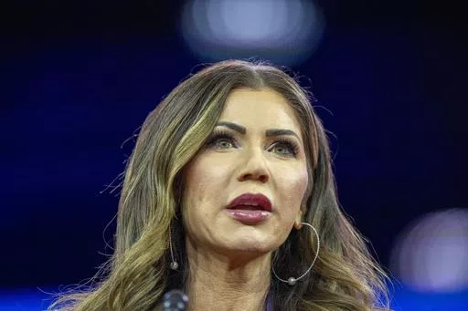 South Dakota Gov. Kristi Noem speaks during the Conservative Political Action Conference, CPAC 2024, at the National Harbor, Feb. 23, 2024, in Oxon Hill, Md. Noem claims in a new book to have met with North Korean leader Kim Jong Un during her time in Congress, but her office has said the publisher will be addressing “conflated" names in the book as further scrutiny was put on the Republican governor's life story. (AP Photo/Alex Brandon, File)