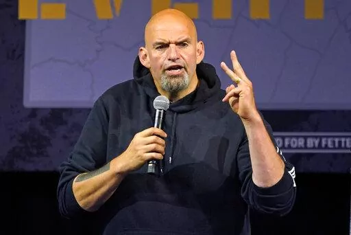 Pennsylvania Lt. Gov. John Fetterman, the Democratic nominee for the state's U.S. Senate seat, speaks during a rally in Erie, Pa., on Aug. 12, 2022. Under pressure from his Republican rival, Pennsylvania Democratic Senate candidate John Fetterman said this week he would participate in one debate before the November election. (AP Photo/Gene J. Puskar, File)