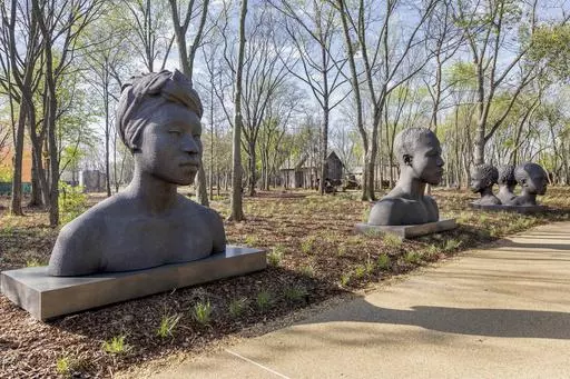 "Black Renaissance," by Rayvenn D'Clark, bronze, 2023, during a media tour of Equal Justice Initiative's new Freedom Monument Sculpture Park, Tuesday, March 12, 2024, in Montgomery, Ala. (AP Photo/Vasha Hunt)