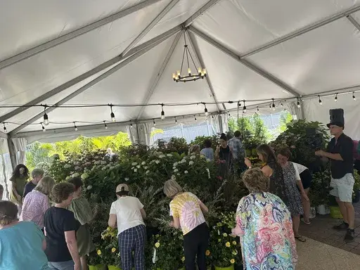 This image provided by Homestead Gardens shows attendees participating in a foraging workshop at the garden center's Davidsonville, M.D., location on June 8, 2024. (Megan McMullen/Homestead Gardens via AP)