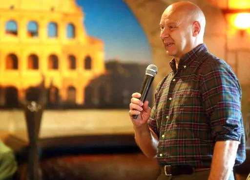State Sen. Doug Mastriano, R-District 33, a Republican gubernatorial candidate, addresses supporters during a campaign stop at Alfredo's Brick Oven Pizza in Hazleton Pa., on Friday, May 13, 2022.(John Haeger/Standard-Speaker via AP)