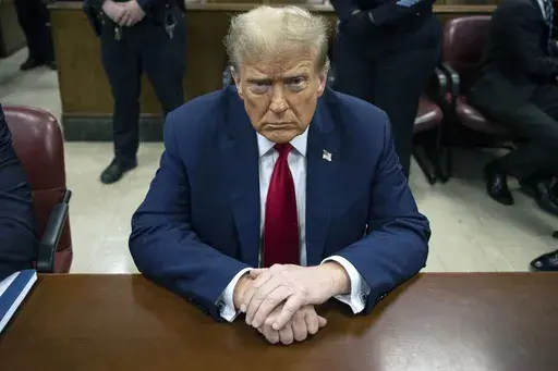 Former President Donald Trump waits for the start of proceedings in Manhattan criminal court, April 23, 2024, in New York. (AP Photo/Yuki Iwamura, Pool, File)