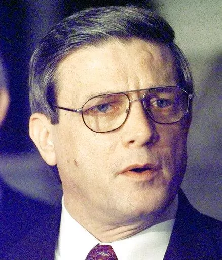 This Feb. 2, 2000, photo shows David Huggins, in Jackson, Miss., who was chief of the Mississippi Highway Patrol under Democratic Gov. Ray Mabus from 1988-1992, and the commissioner for the Mississippi Department of Public Safety under Democratic Gov. Ronnie Musgrove, in 2000-2004. Huggins died Wednesday, Aug. 10, 2022, at age 74. The Department of Public Safety said Friday that Huggins died of health complications. (AP Photo/Rogelio V. Solis, File)