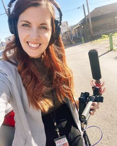 This undated photo shows former West Virginia Public Broadcasting reporter Amelia Ferrell Knisely. Knisely was let go from her job at WVPB on Dec. 20, 2022, after she wrote about the alleged abuse of people with disabilities at the West Virginia Department of Health and Human Services. (Amelia Ferrell Knisely via AP)