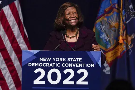 New York NAACP President Hazel Dukes speaks during the New York State Democratic Convention in New York, Feb. 17, 2022. (AP Photo/Seth Wenig, File)