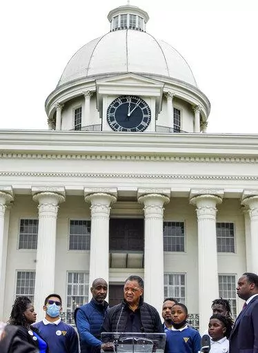 Jesse Jackson speaks during a Fight for the Vote Rally at the state capitol in Montgomery, Ala., on Friday March 11, 2022. (Mickey Welsh/The Montgomery Advertiser via AP)