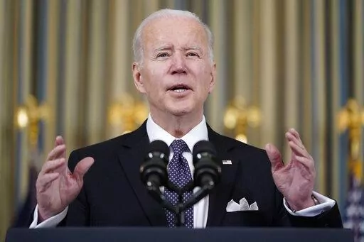 President Joe Biden speaks about his proposed budget for fiscal year 2023 in the State Dining Room of the White House, Monday, March 28, 2022, in Washington. (AP Photo/Patrick Semansky)