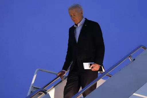 President Joe Biden arrives on Air Force One at Andrews Air Force Base, Md., Tuesday, April 30, 2024.. (AP Photo/Evan Vucci, File)