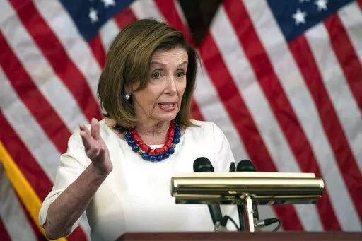 Speaker of the House Nancy Pelosi of Calif., speaks during her weekly press conference, Thursday, Jan. 20, 2022 at the Capitol in Washington. (Rod Lamkey/Pool via AP)